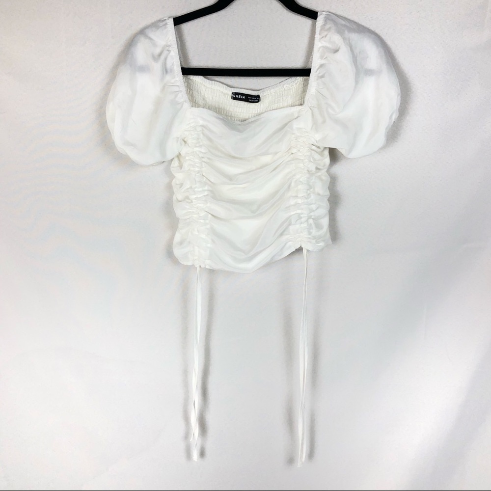 Shirred Back Drawstring Ruched Milkmaid Top